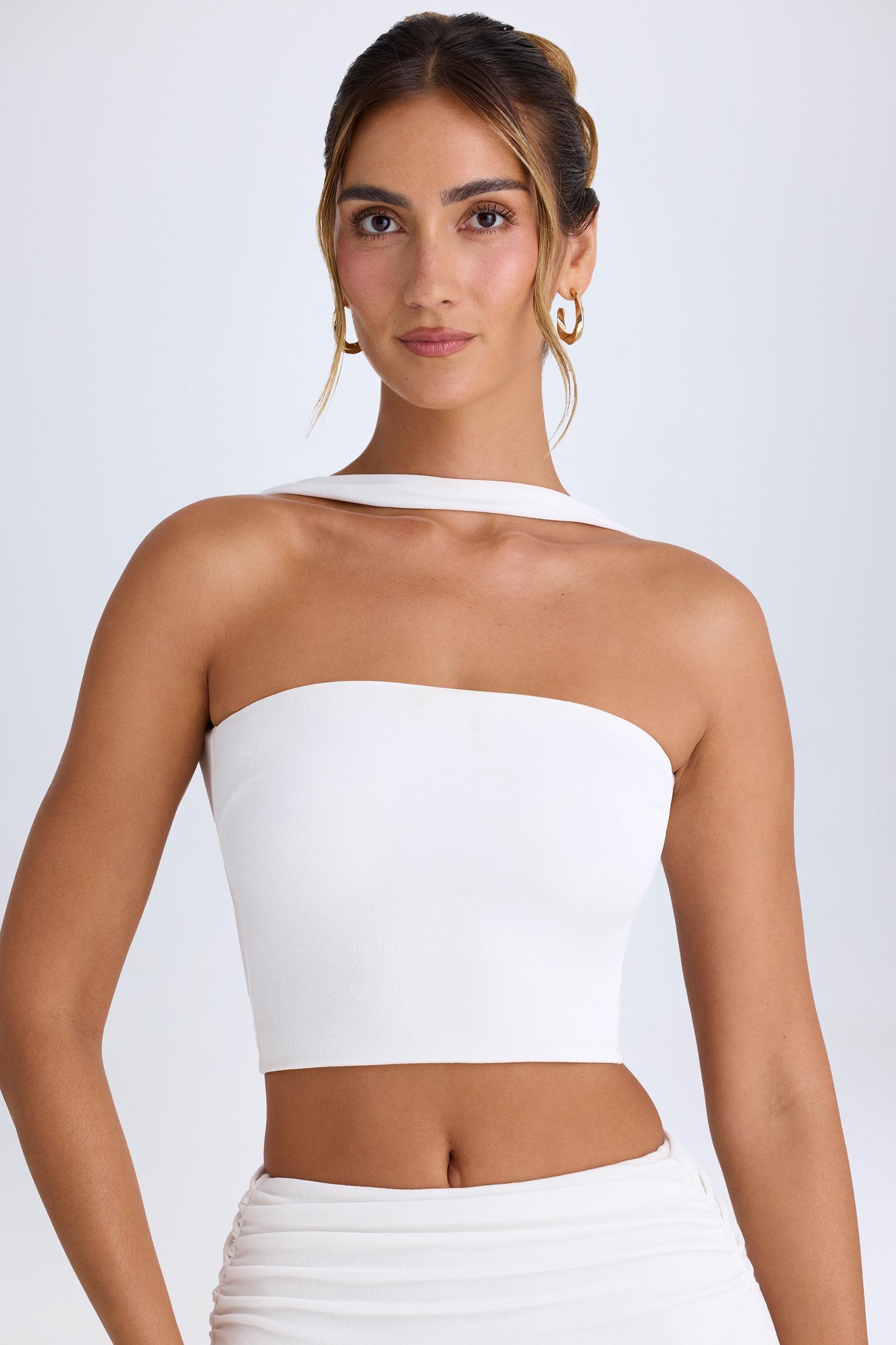 Choker-Detail Bandeau Top in White Product Image
