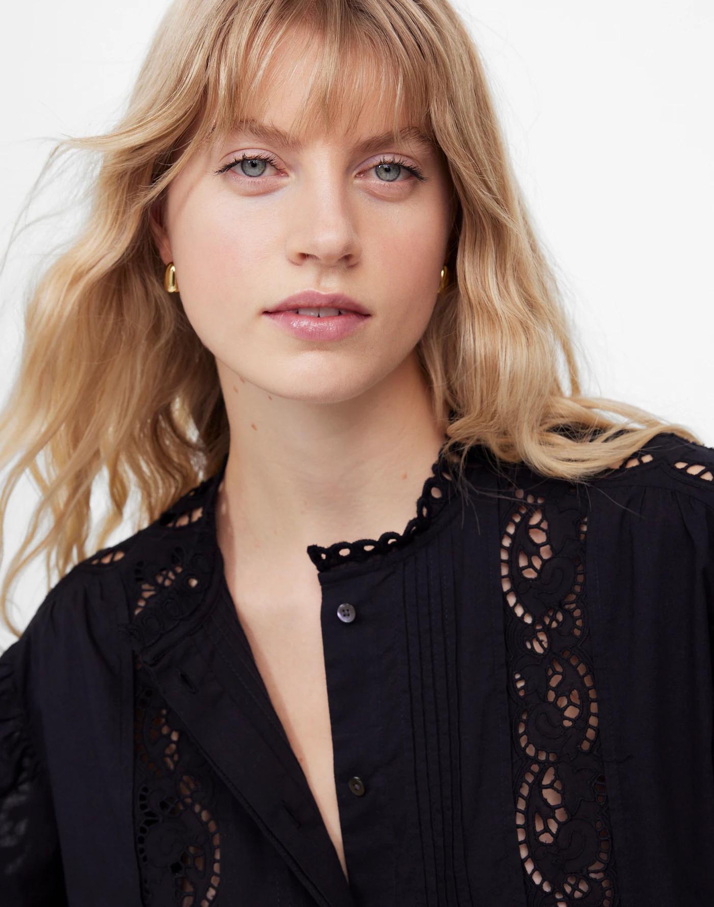 Lace-Inset Pintucked Button-Up Top Product Image