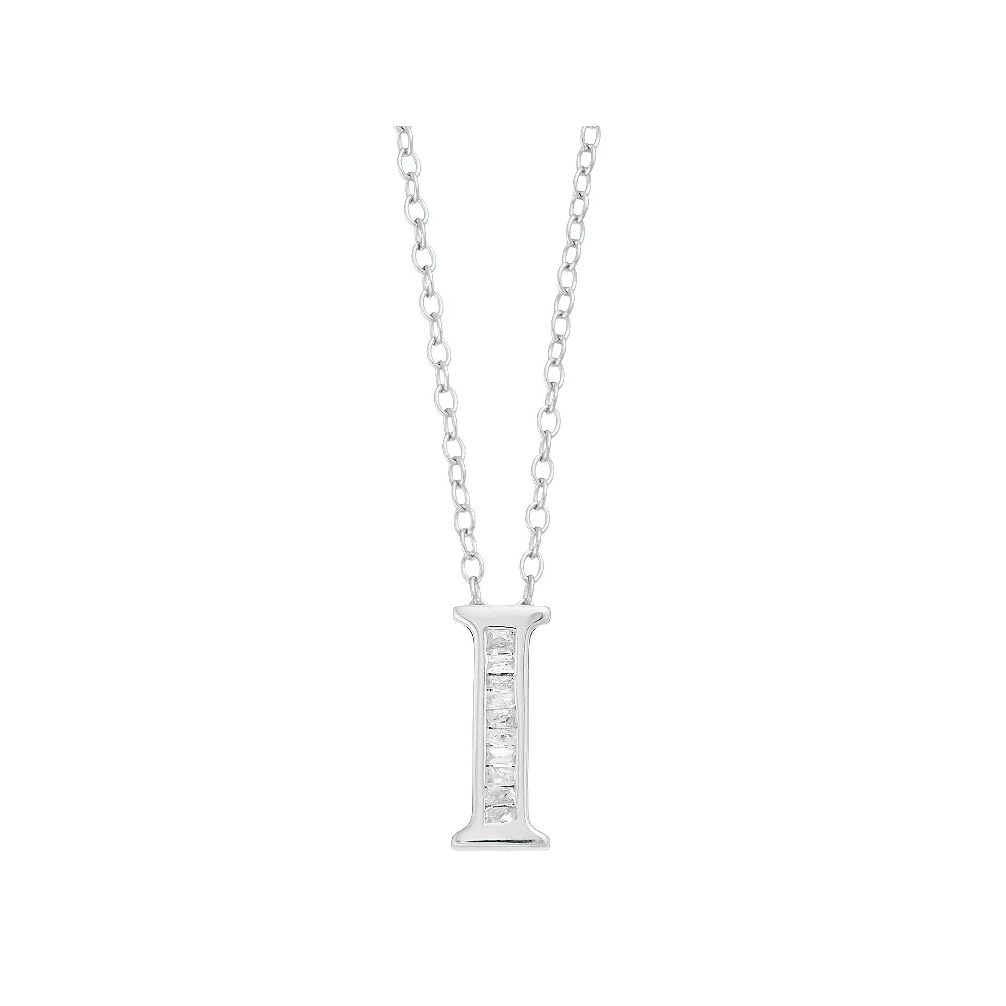 Sterling Silver Baguette Diamond Initial Pendant Necklace, Women's,  Product Image