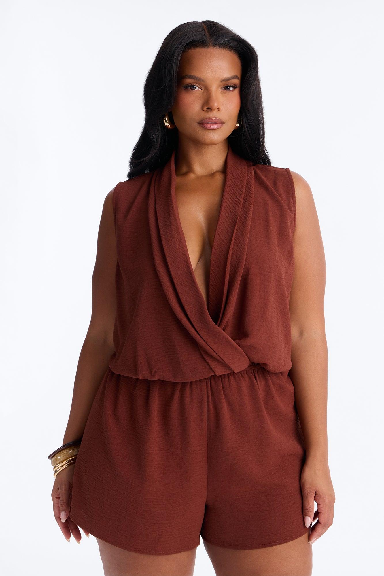 Belia Surplice Romper - Chocolate Female Product Image