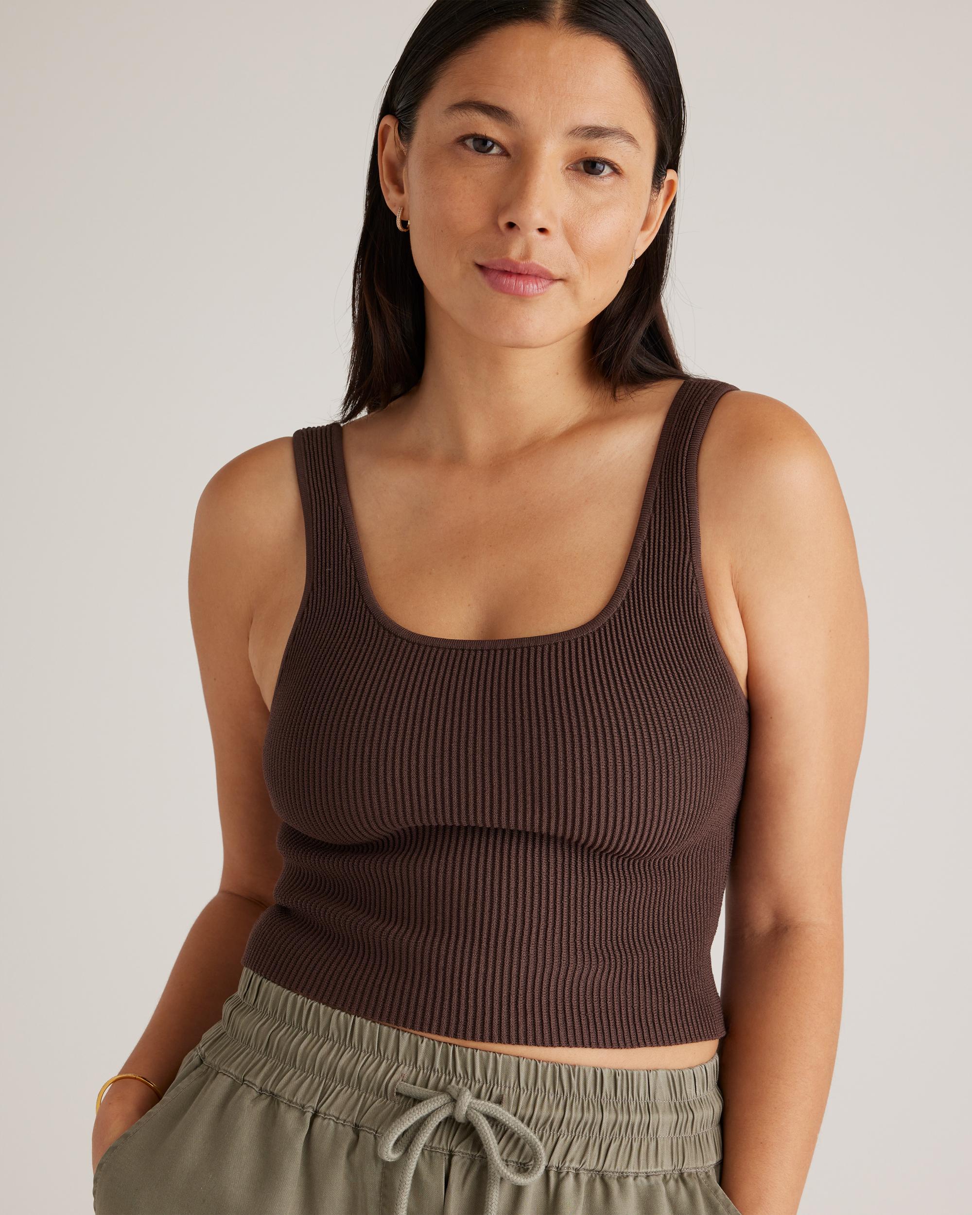 Quince | Women's Cropped Square Neck Ribbed Knit Tank Top Recycled nylon/polyester/spandex Product Image