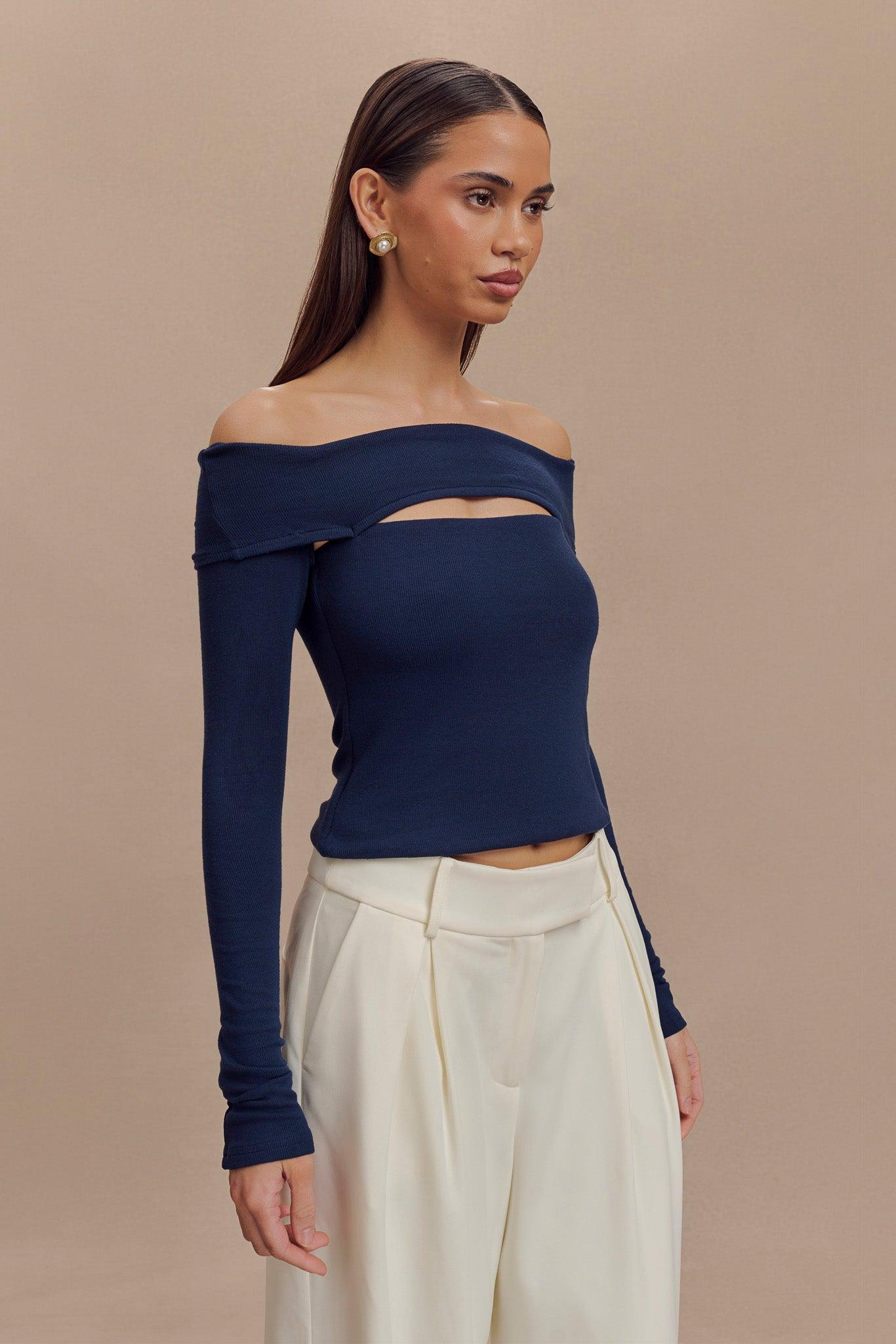 Briah Cut Out Modal Long Sleeve Top - Dark Navy Product Image