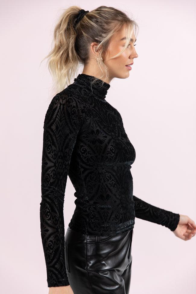 What A Wonderful World Black Velvet Printed Turtleneck Blouse FINAL SALE Product Image
