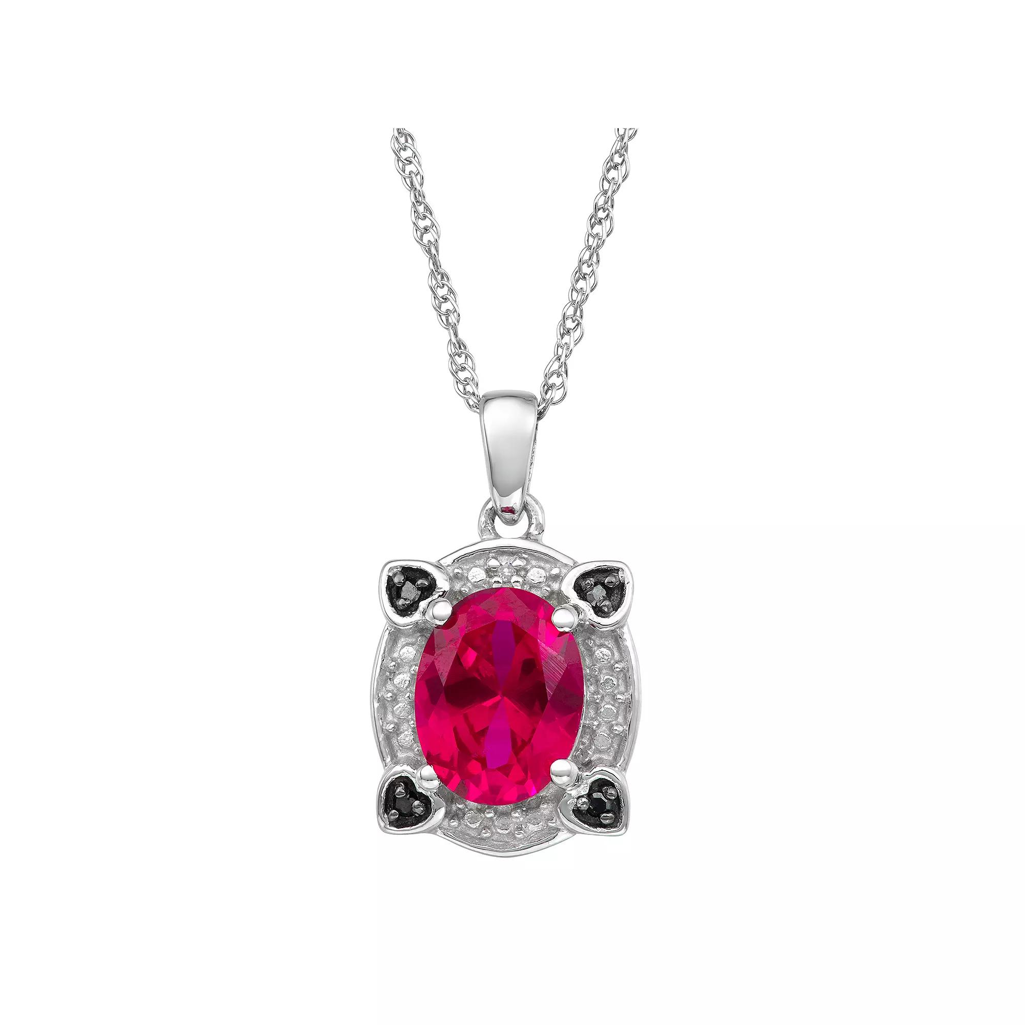 Jewelexcess Sterling Silver Lab-Created Ruby & Black & White Diamond Accent Pendant Necklace, Women's, Size: 18" Product Image