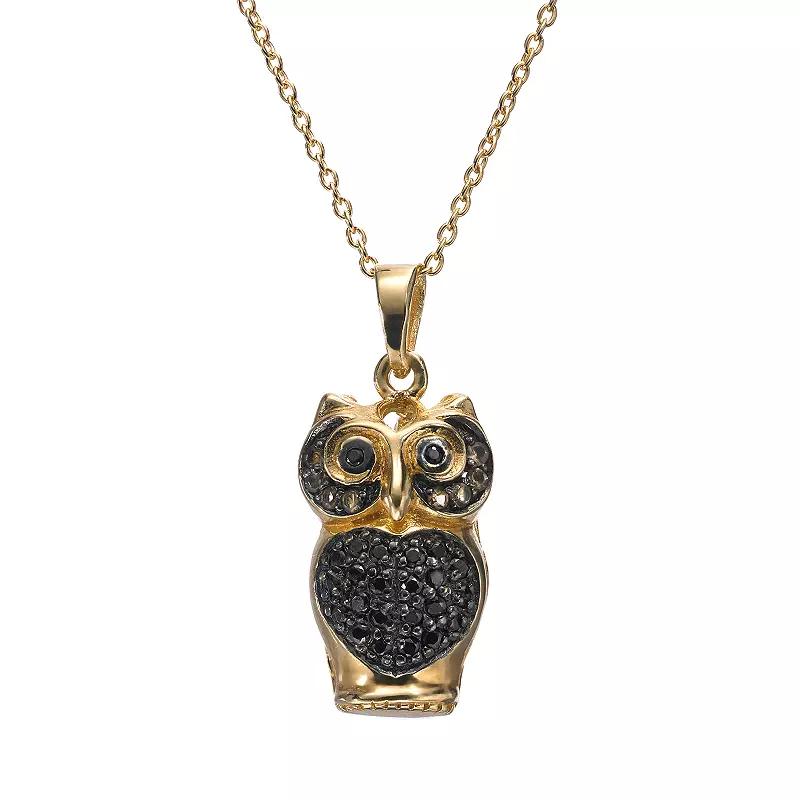 Sophie Miller Black Cubic Zirconia 14k Gold Over Silver Owl Pendant Necklace, Womens Multicolor Product Image