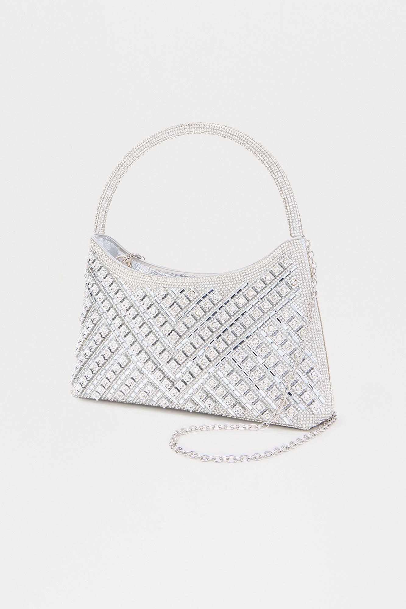 You're Glowing Rhinestone Satchel - Silver Female Product Image