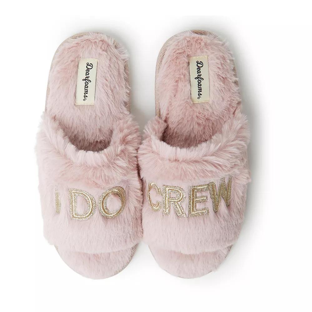 Dearfoams Bridal "I Do Crew" Women's Faux-Fur Slide Slippers, Size: Large, Pale Pink Product Image