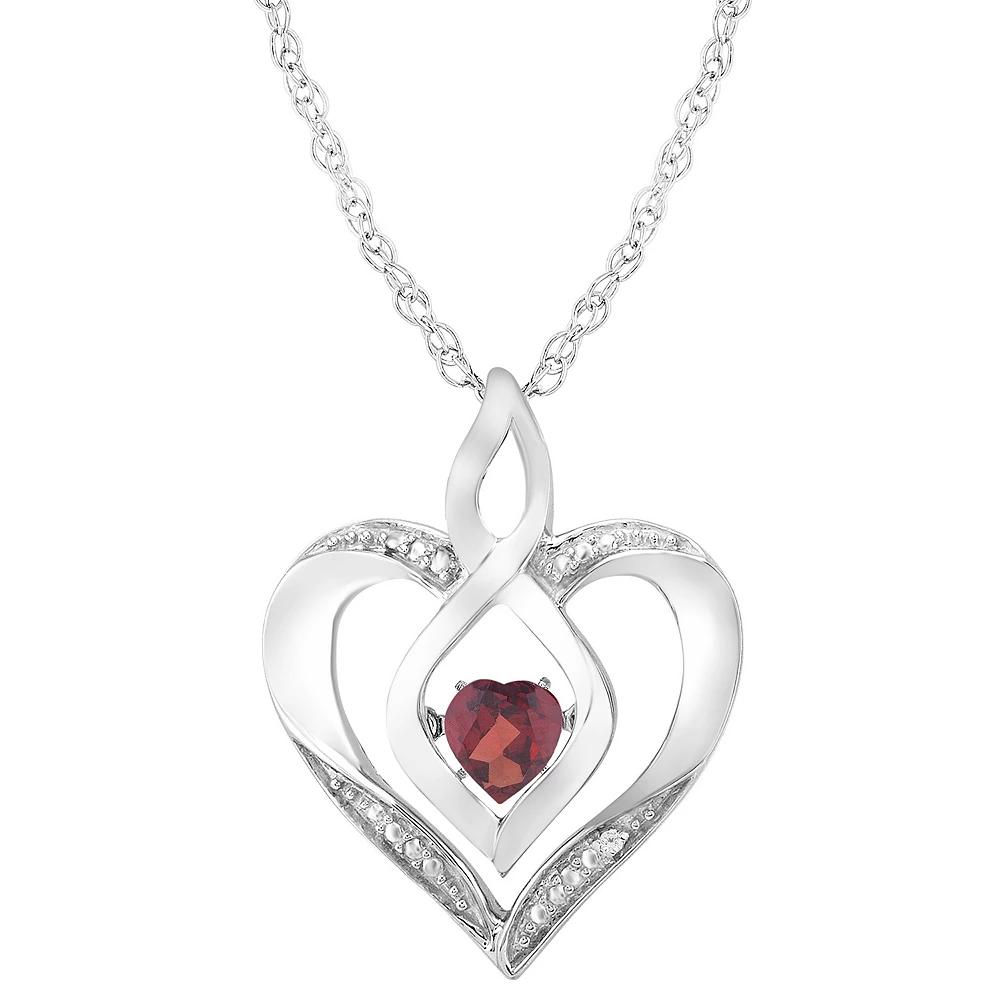 Sterling Silver Gemstone & Diamond Accent Heart Pendant Necklace, Women's, Size: 18", Red Product Image