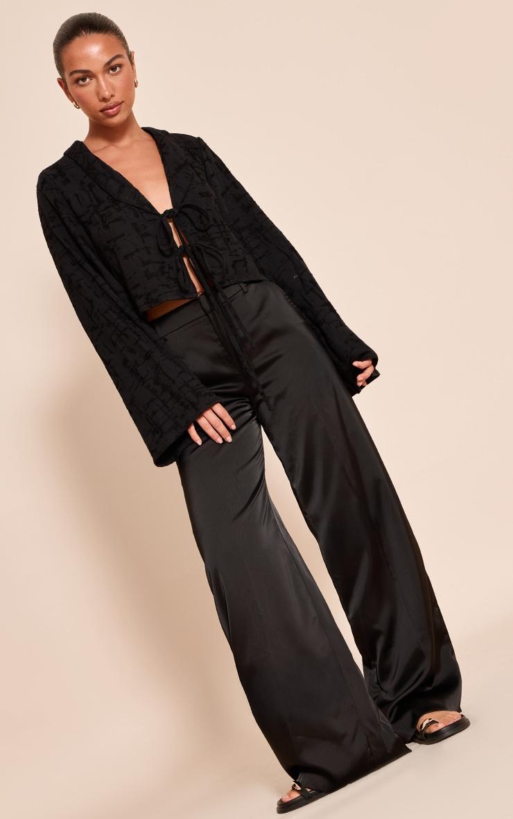  Black Textured Lightweight Woven Tie Front Shirt Product Image