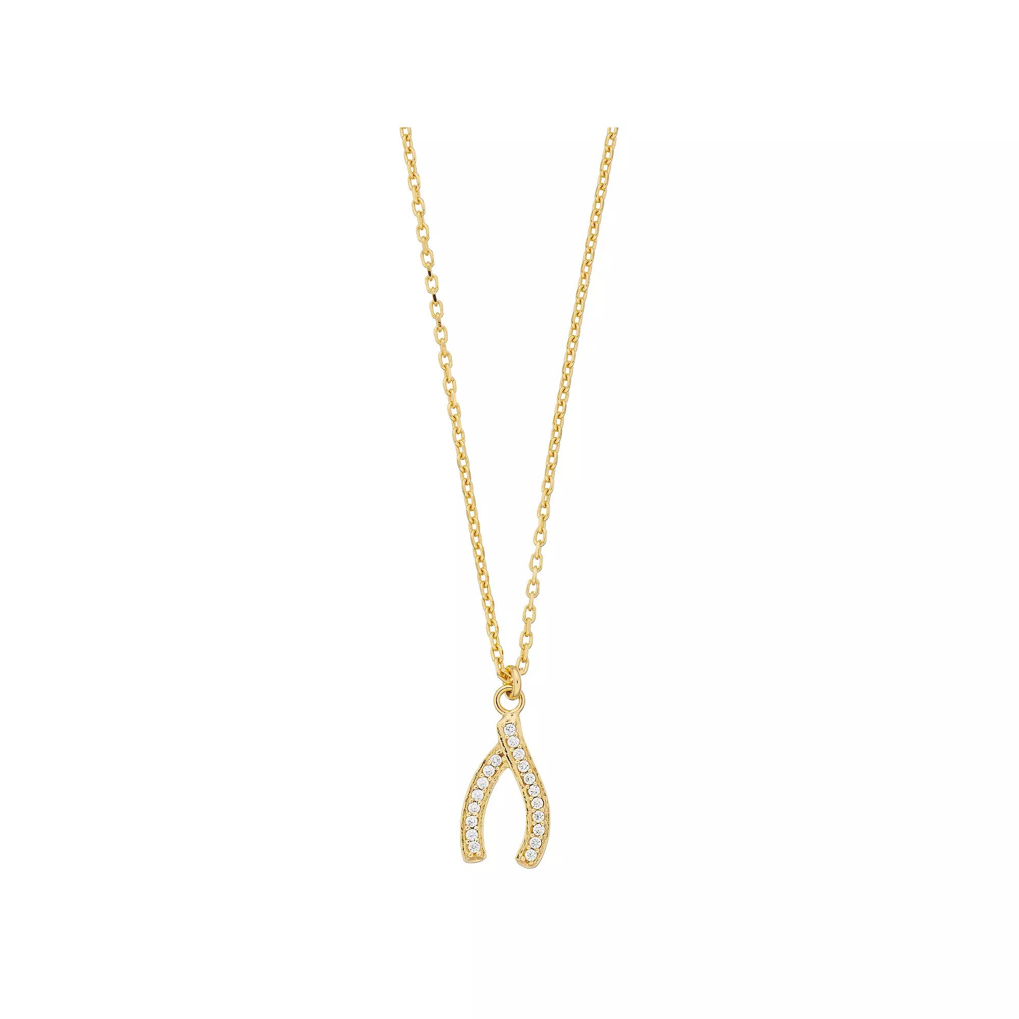 Sterling Silver Cubic Zirconia Wishbone Pendant Necklace, Women's, Size: 18", 18k Gold Over Product Image