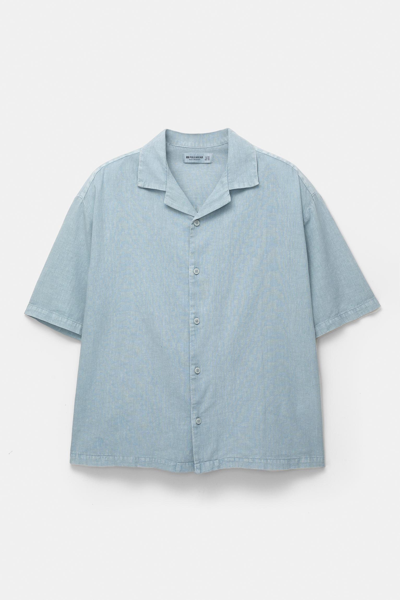 Short sleeve linen blend shirt Product Image