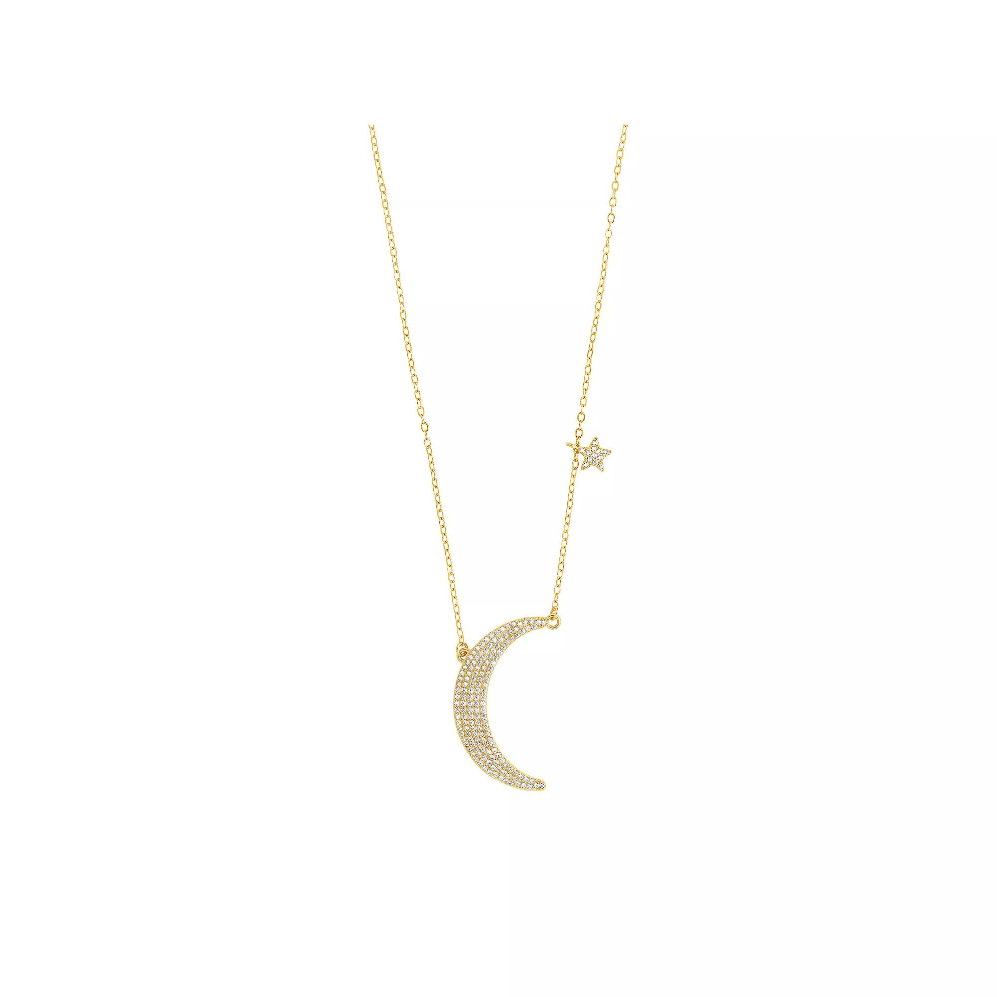 MC Collective Cubic Zirconia Crescent Moon & Star Charm Necklace, Women's, Size: 16", Gold Tone Product Image