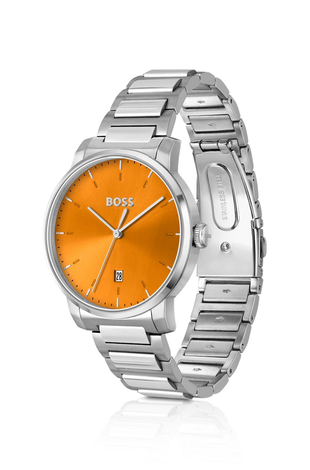 H-link-bracelet watch with brushed orange dial Product Image
