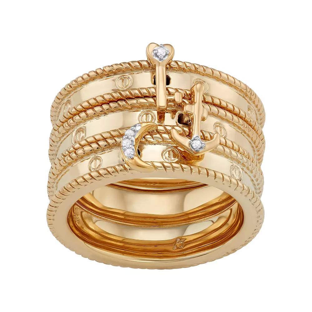 Jewelexcess Sterling Silver Diamond Accent Key, Moon & Anchor Stack Ring Set, Womens Gold Tone Product Image