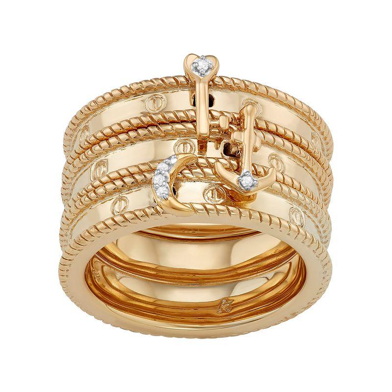 Jewelexcess Sterling Silver Diamond Accent Key, Moon & Anchor Stack Ring Set, Womens Gold Tone Product Image