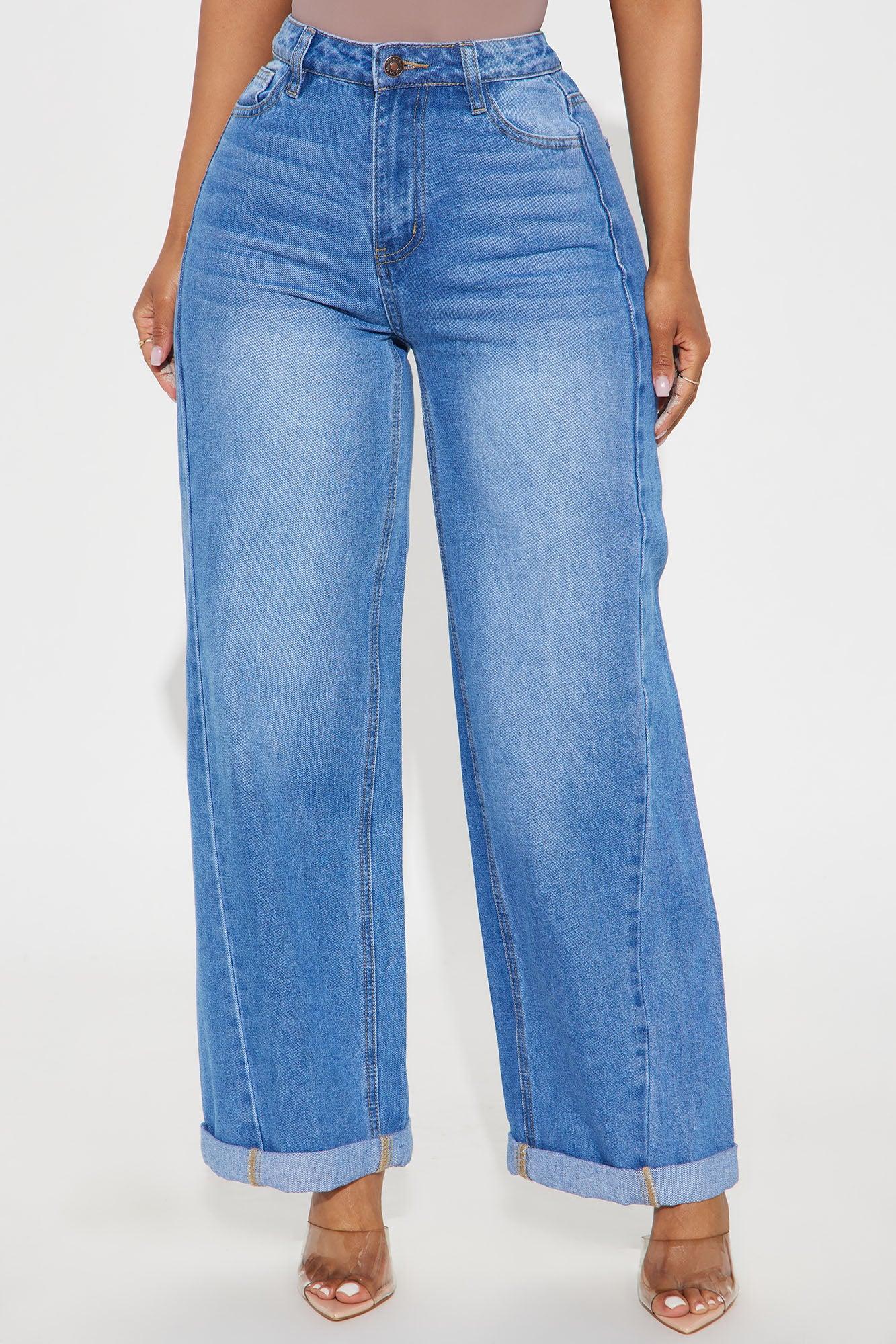 Jinnie Rolled Cuff Barrel Leg Jeans - Medium Wash Product Image