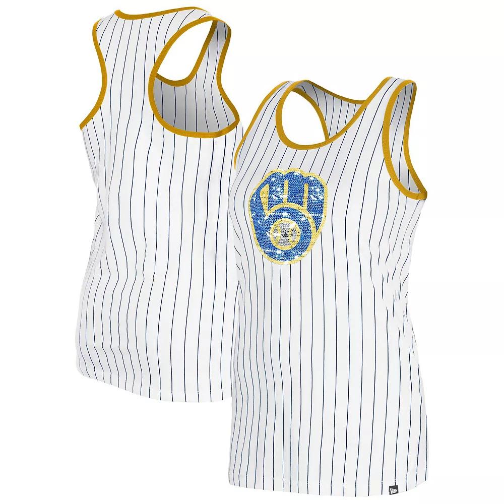 Women's New Era White Milwaukee Brewers Gameday Pinstripe Tank Top, Size: XL Product Image