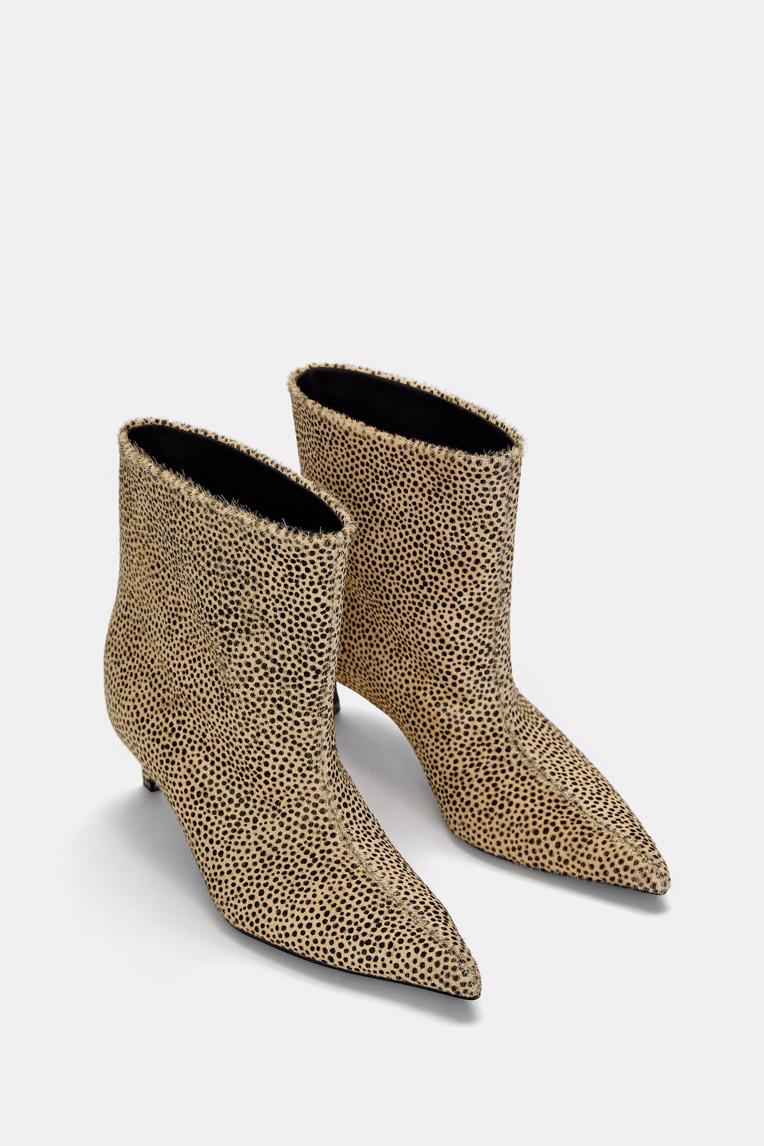 Animal print leather high-heel ankle boots Product Image