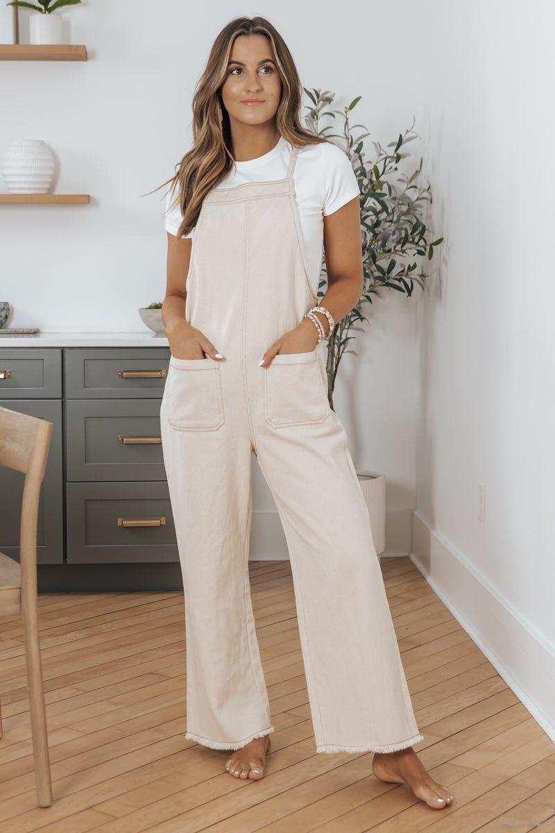 Oatmeal Cotton Denim Overalls - FINAL SALE Product Image