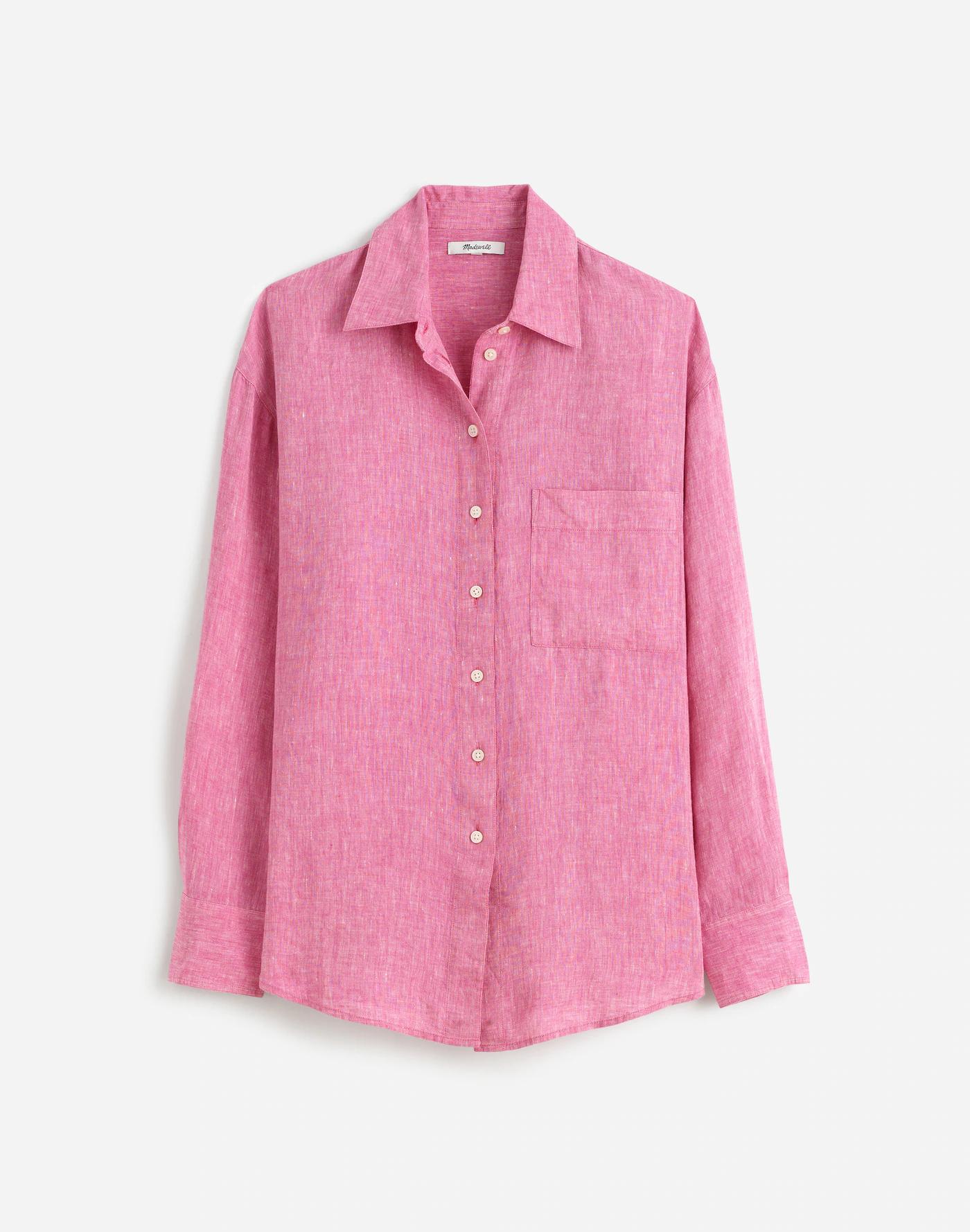 Linen Oversized Button-Up Shirt Product Image