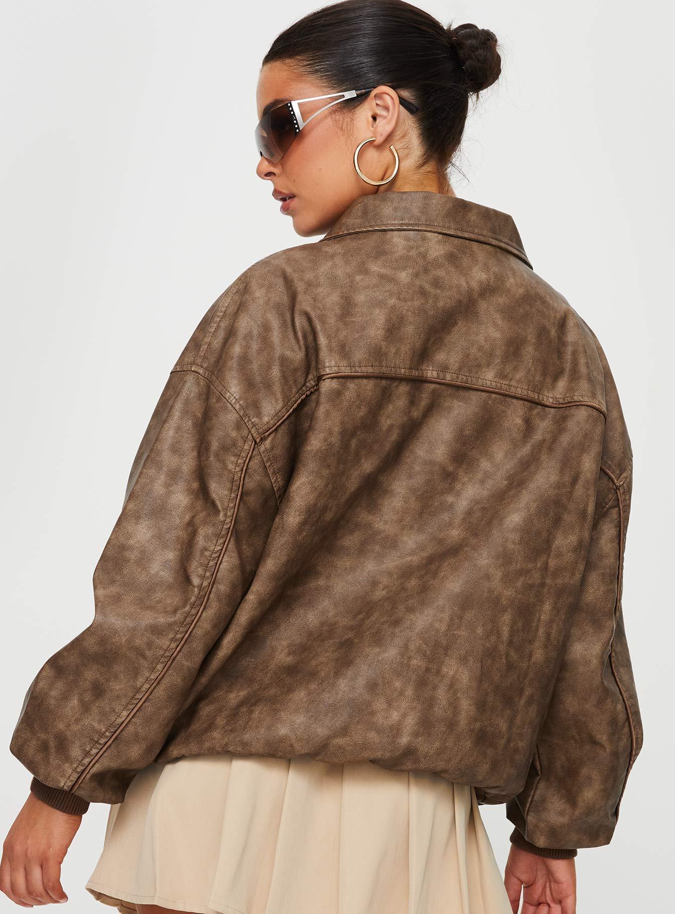 Goldsmith Faux Leather Bomber Jacket Washed Brown Product Image