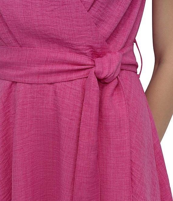 DKNY by Donna Karan Petite Size Short Sleeve V-Neck Wrap Dress Product Image