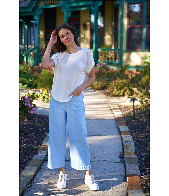 Code Bleu Hollywood Waist High Rise Wide Leg Patch Pocket Cropped Jeans Product Image