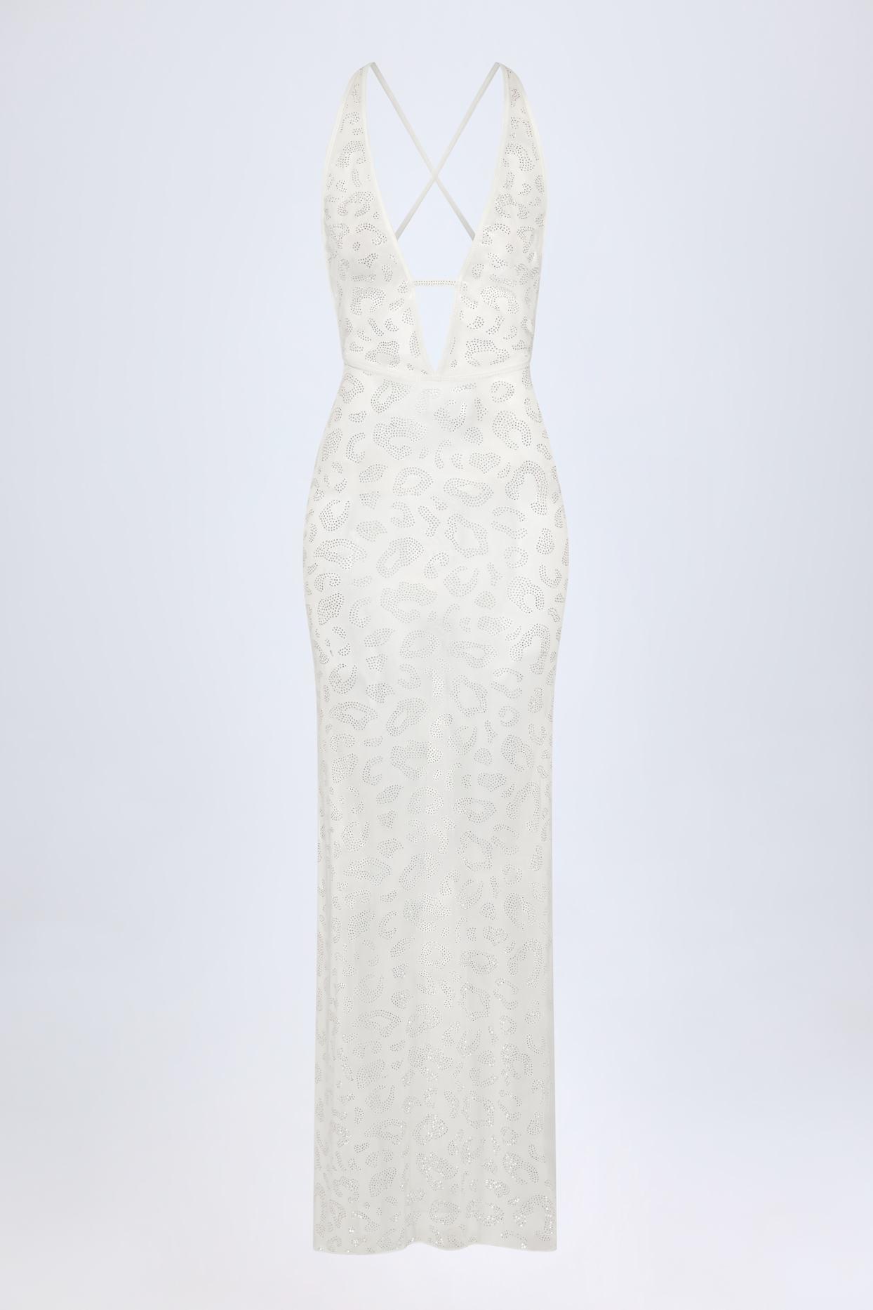 Embellished Backless Maxi Dress in White Product Image