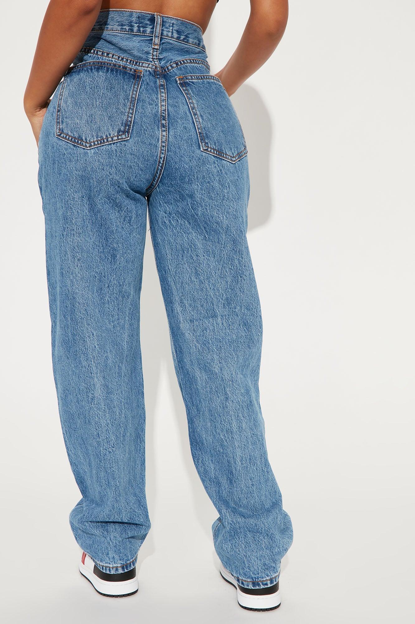 Short Inseam Crossover Straight Leg Jeans - Medium Wash Product Image