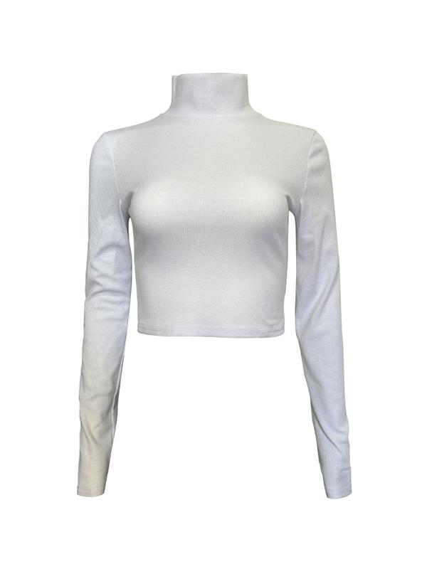 Solid Ribbed Mock Neck Cropped Long Sleeve Knit Product Image