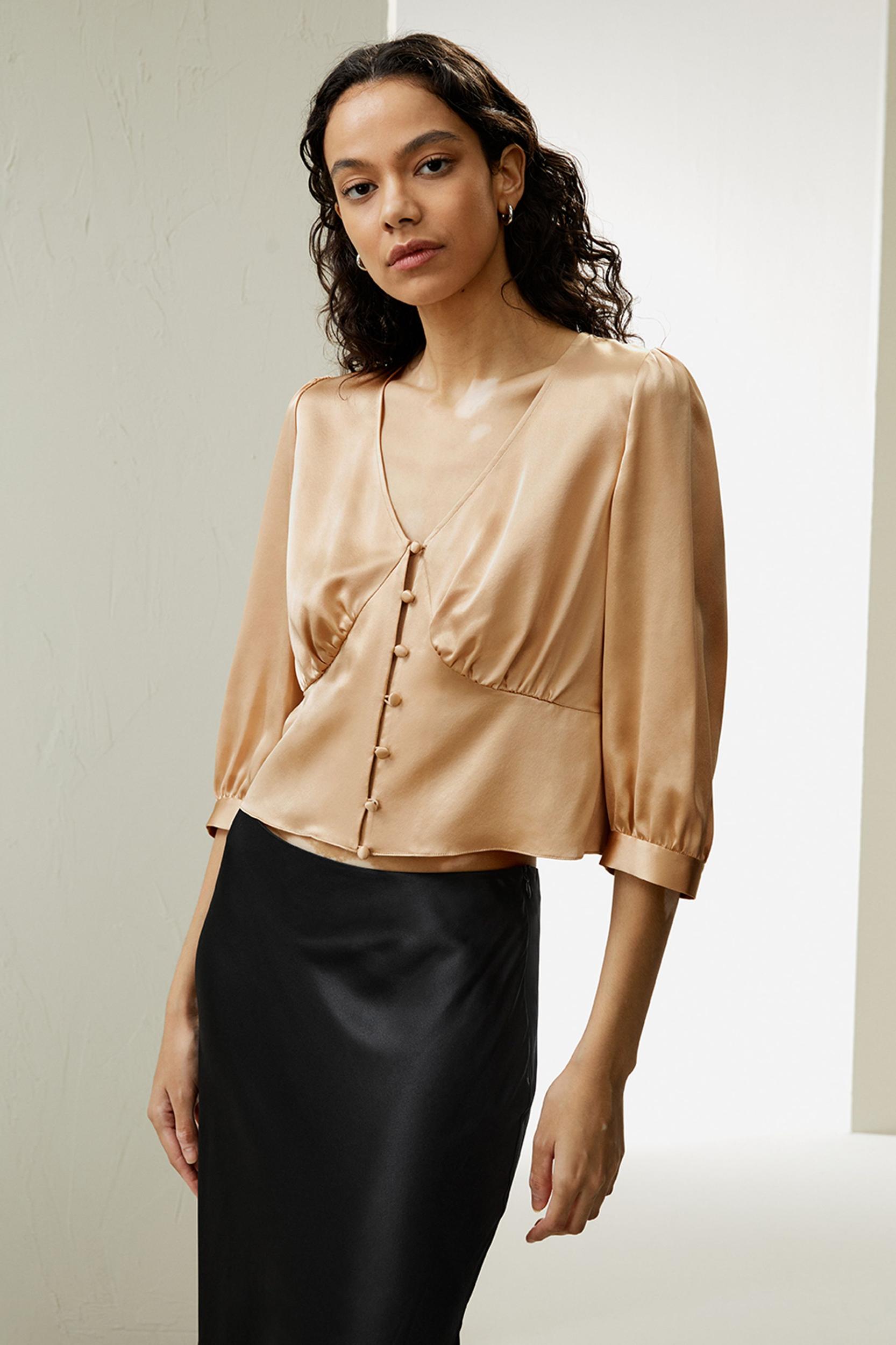 LILYSILK Female Silk Shirts Ladies Magenta 100 Silk Tailored Front Button-And-Loop Closure Blouse 2 Product Image