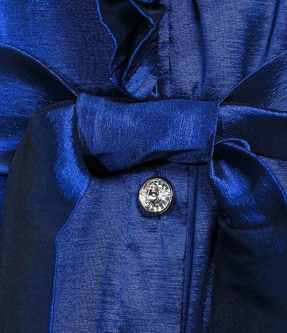 Oleg Cassini Stretch Taffeta Ruffle V-Neck 3/4 Sleeve Shirt Dress Gown Product Image