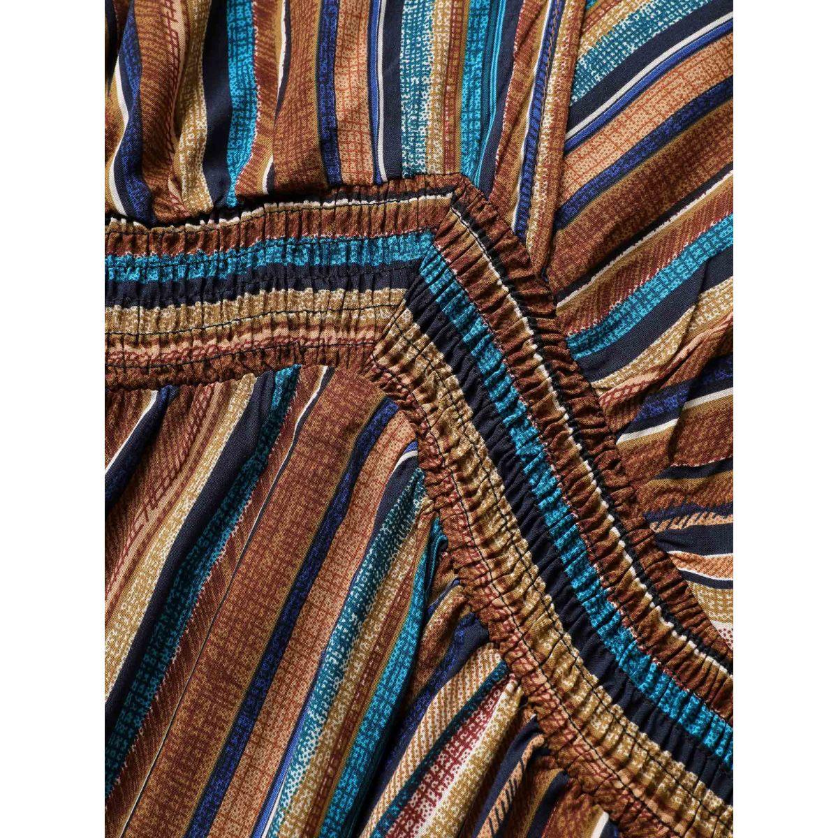 Plus Size Striped Contrast Dolman Sleeve Shirred Pocket Split Flutter Dress Multicolor Women Boho Non V-neck Half Sleeve Curvy BloomChic 12/L Product Image