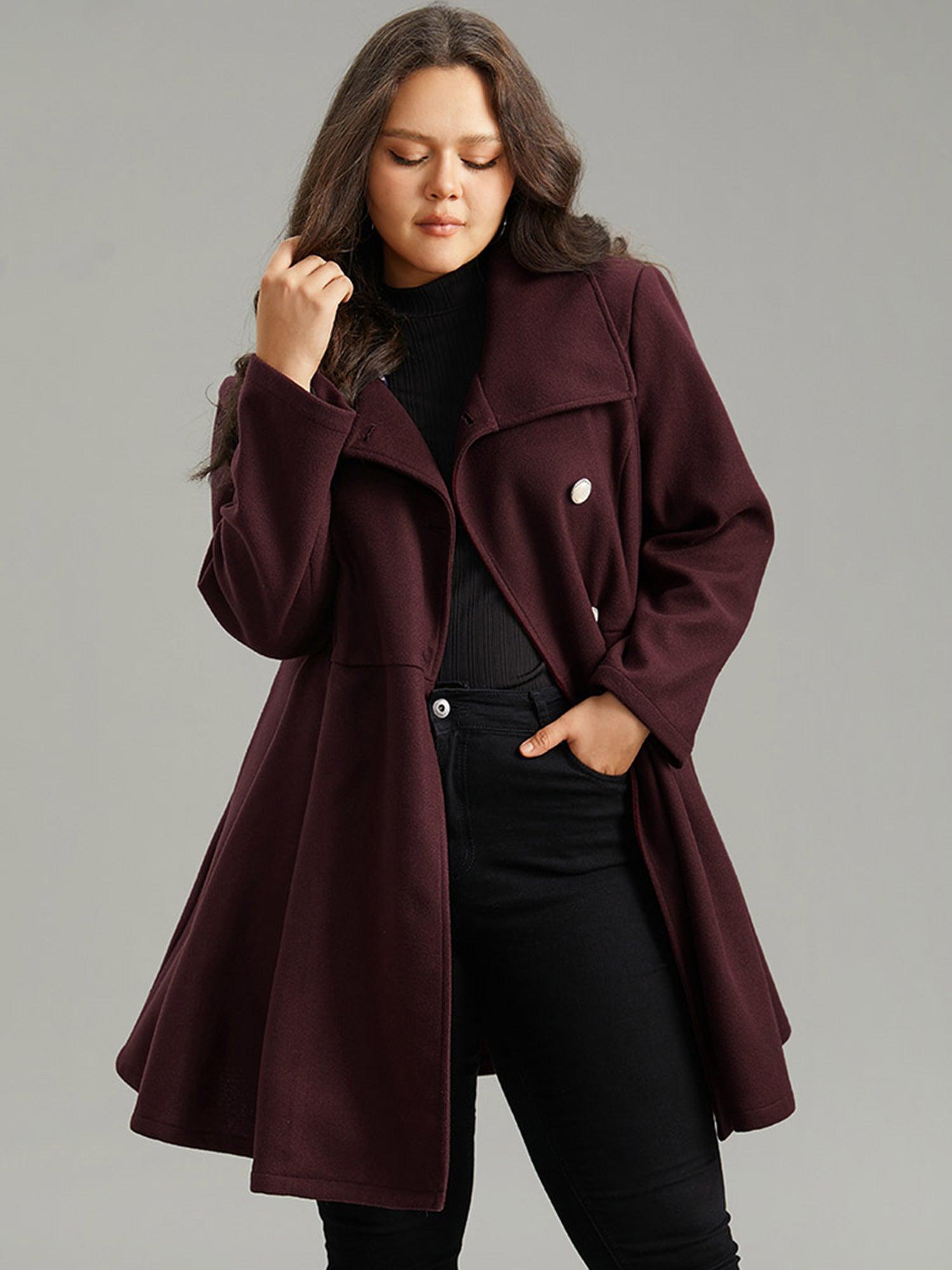 Plain Button Up Pocket Asymmetrical Lapel Collar Coat Female Product Image