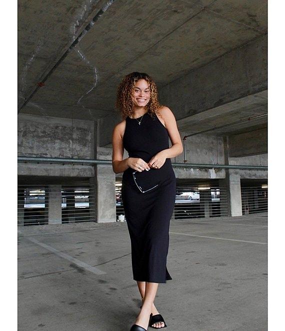 Gianni Bini Knit Round Neck Sleeveless Racer Thigh High Side Slit Midi Sheath Bodycon Dress Product Image