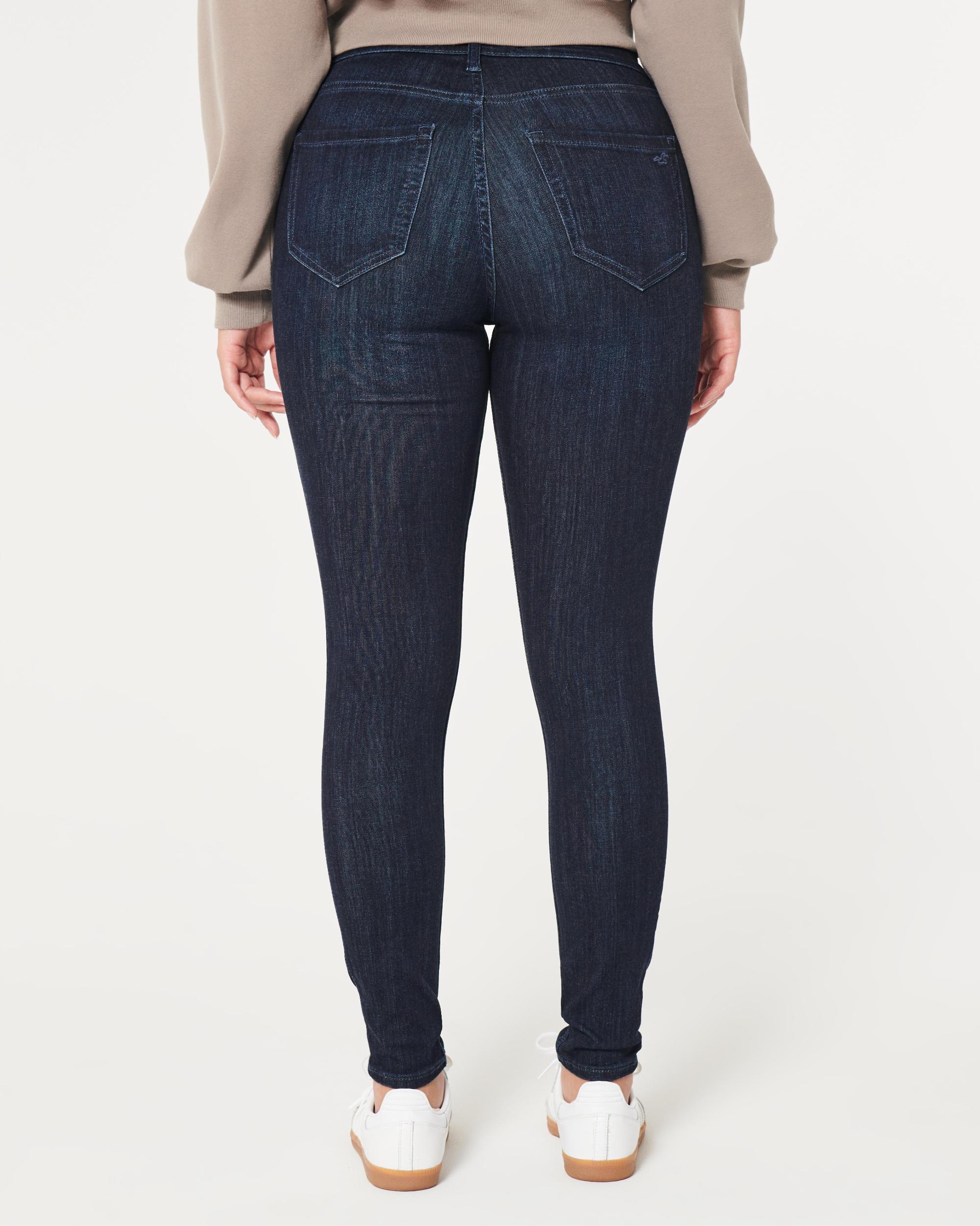 Curvy High-Rise Ripped Dark Wash Jean Leggings Product Image