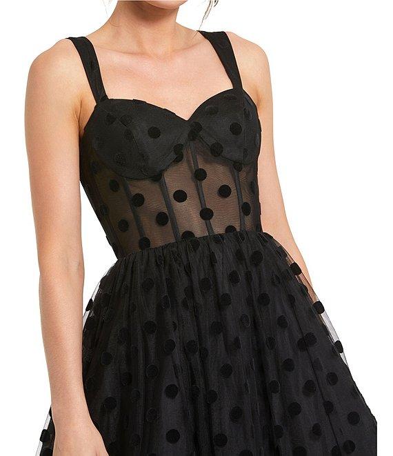 Mac Duggal Polka Dot Net Bustier Sweetheart Neckline A-Line Midi Dress Product Image