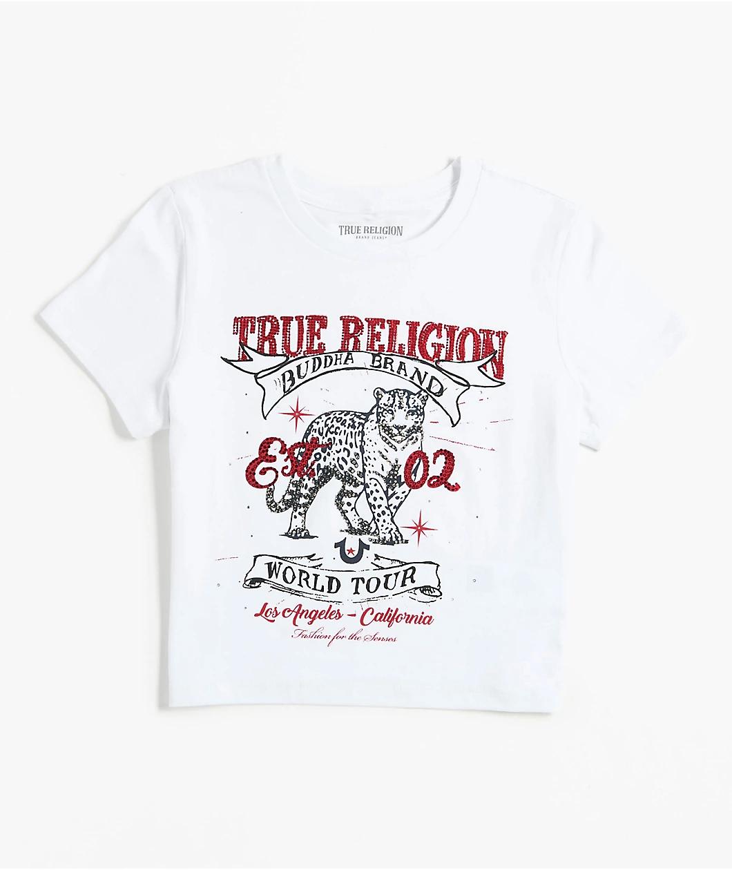 True Religion Crystal Leopard White Crop T-Shirt Product Image