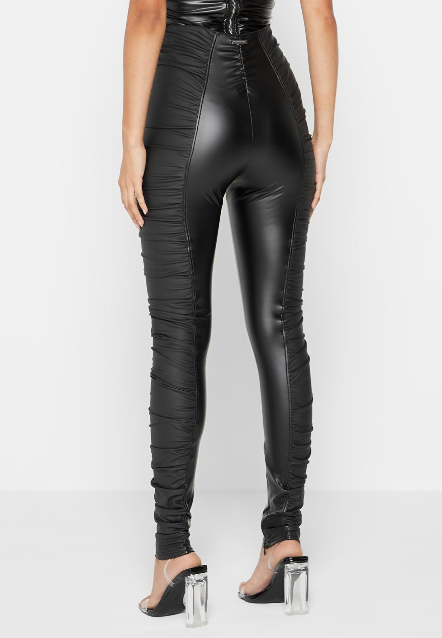 Ruched Leather Leggings - Black Female Product Image