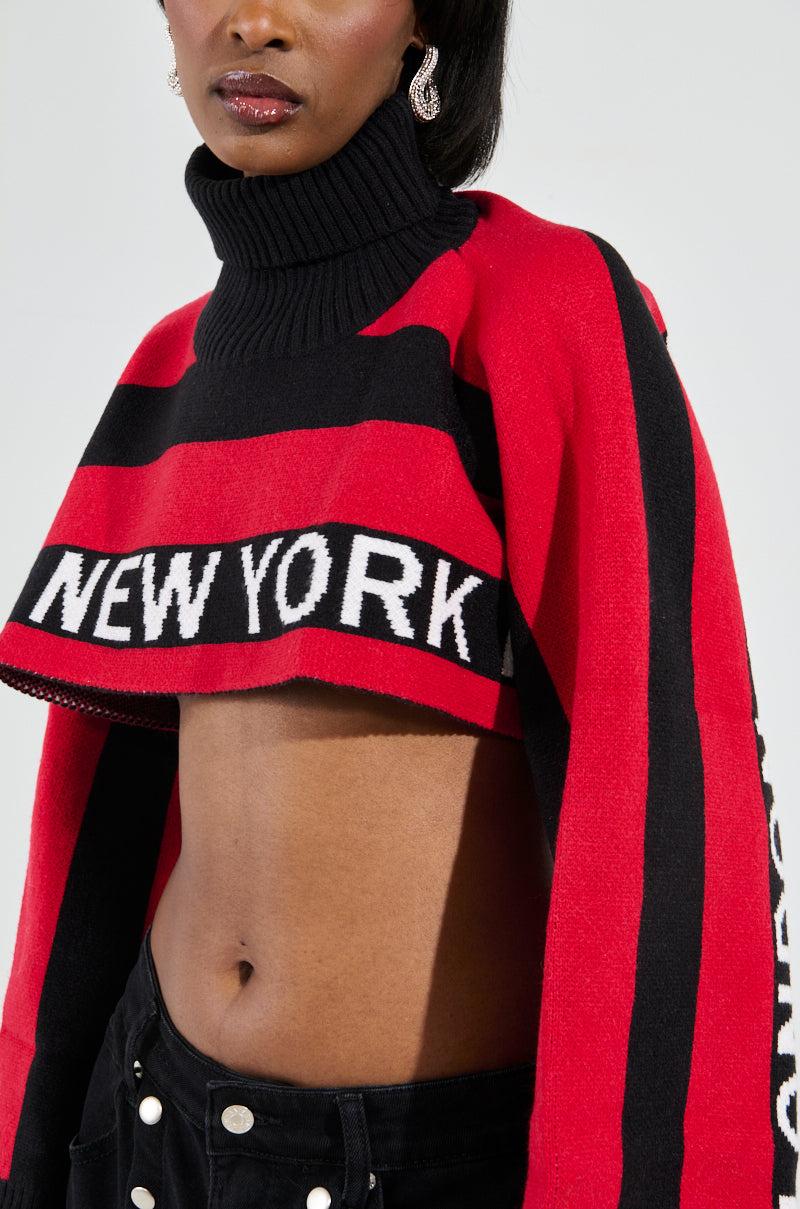 NEW YORK ULTRA CROP SWEATER IN RED MULTI Product Image