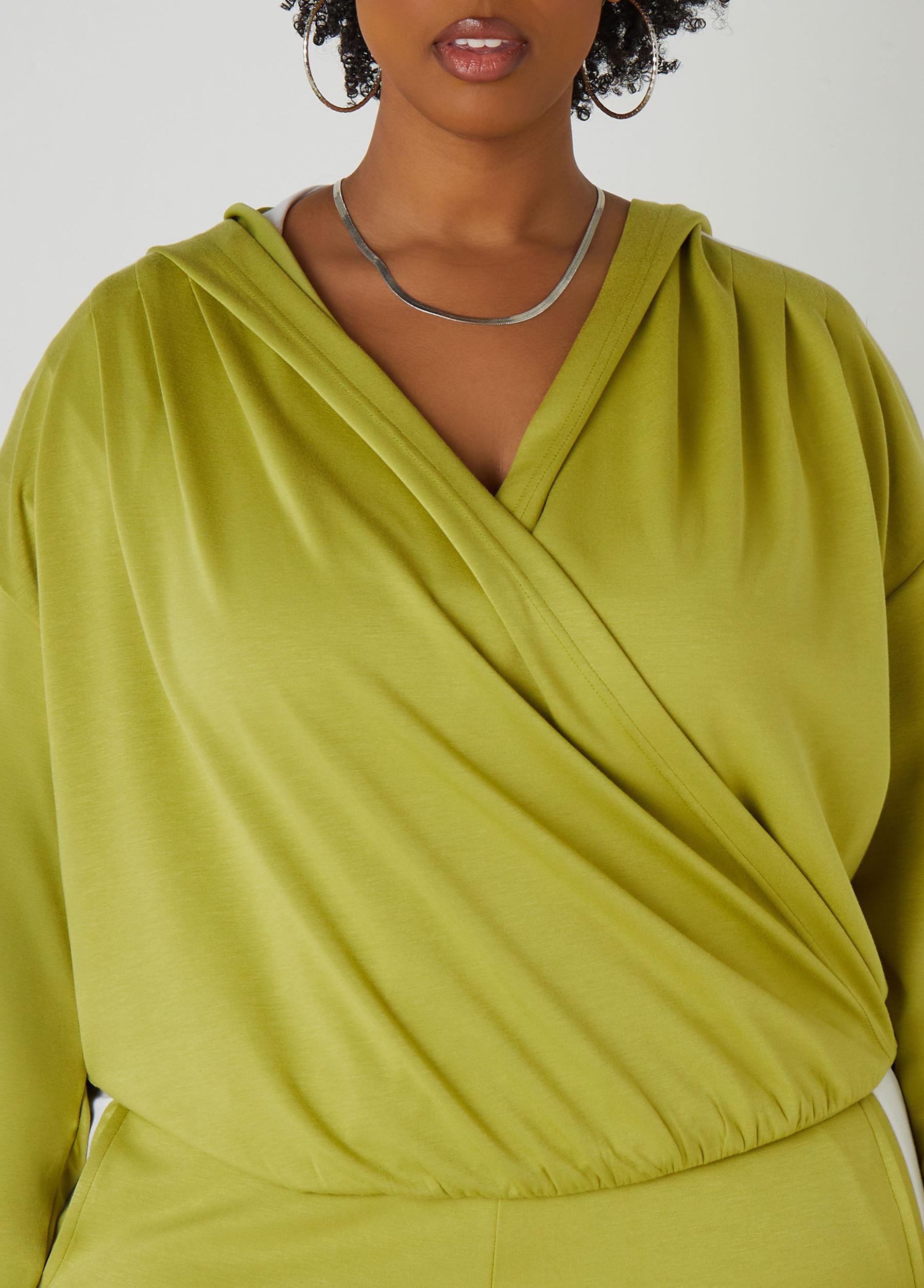 Plus Size Hooded Faux Wrap Top Ashley Stewart Product Image