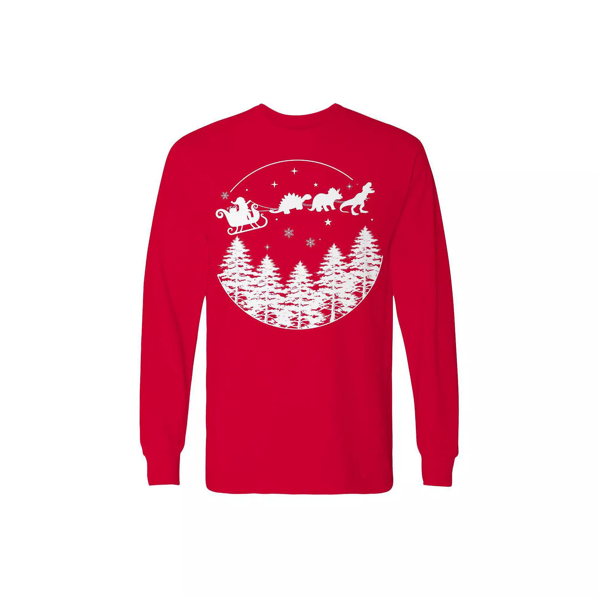 Men's Christmas Dinosaur Ride Long Sleeve Graphic Tee, Adult Unisex,  Product Image