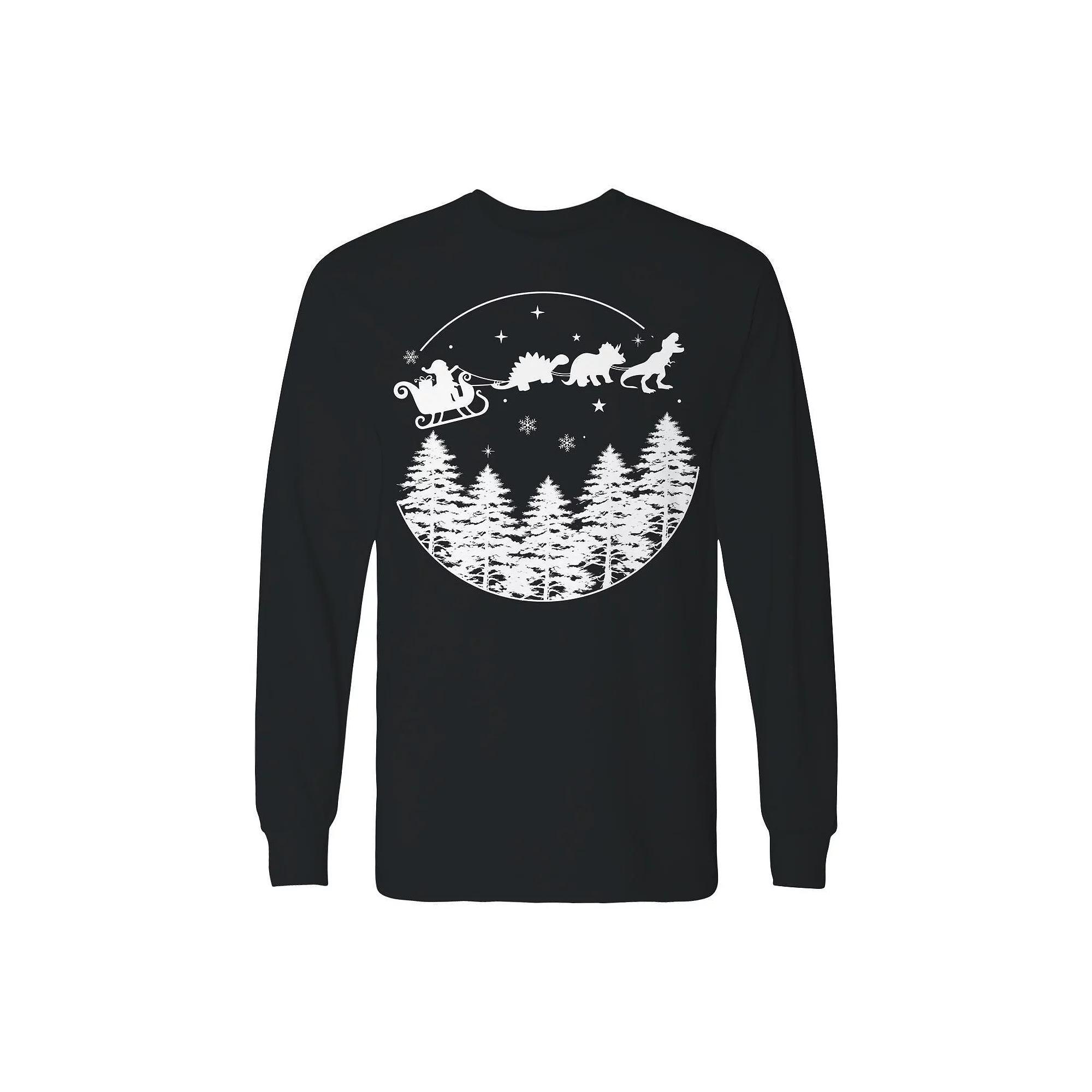 Men's Christmas Dinosaur Ride Long Sleeve Graphic Tee, Adult Unisex,  Product Image