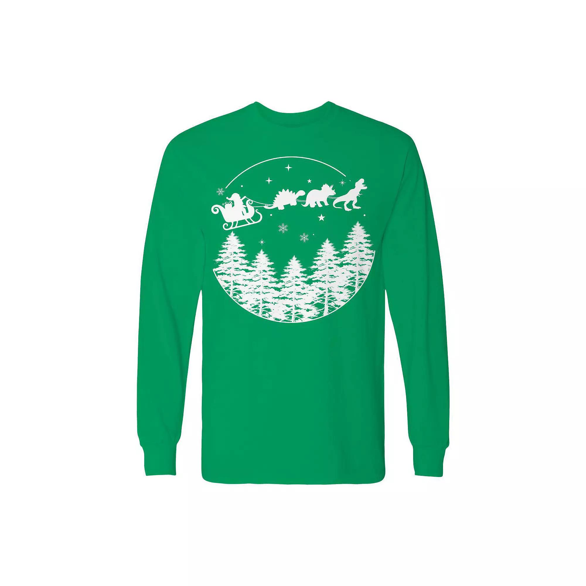 Men's Christmas Dinosaur Ride Long Sleeve Graphic Tee, Adult Unisex,  Product Image