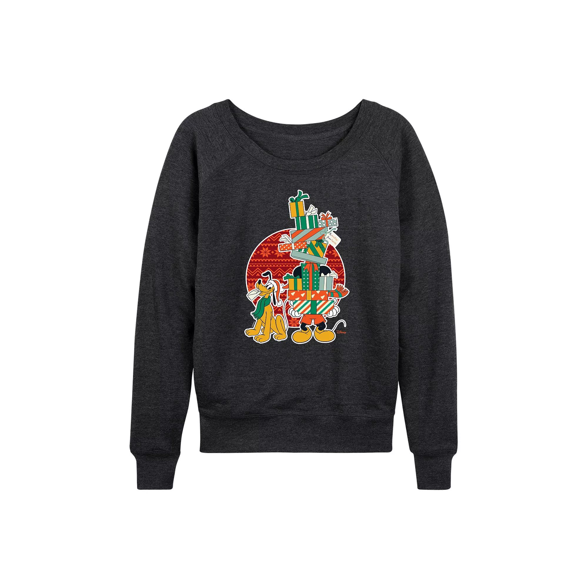 Disney's Mickey Mouse and Pluto Women's Stockings French Terry Long Sleeve Tee,  Product Image