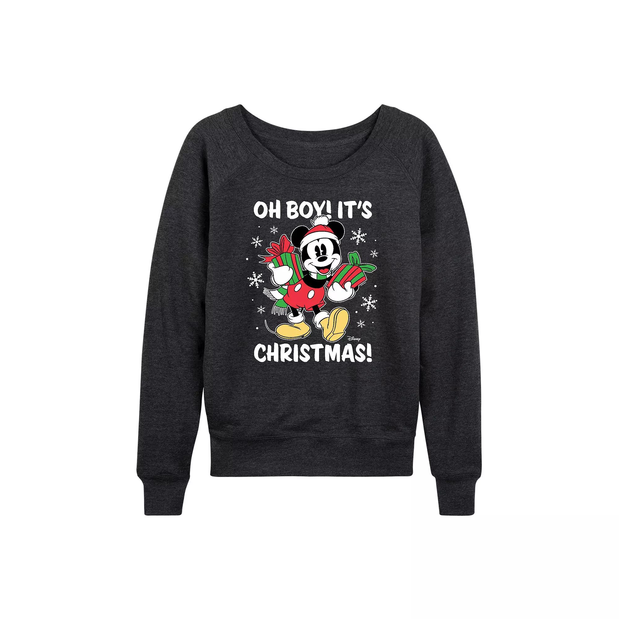 Disney's Mickey Mouse Women's Oh Boy It's Christmas French Terry Long Sleeve Tee,  Product Image