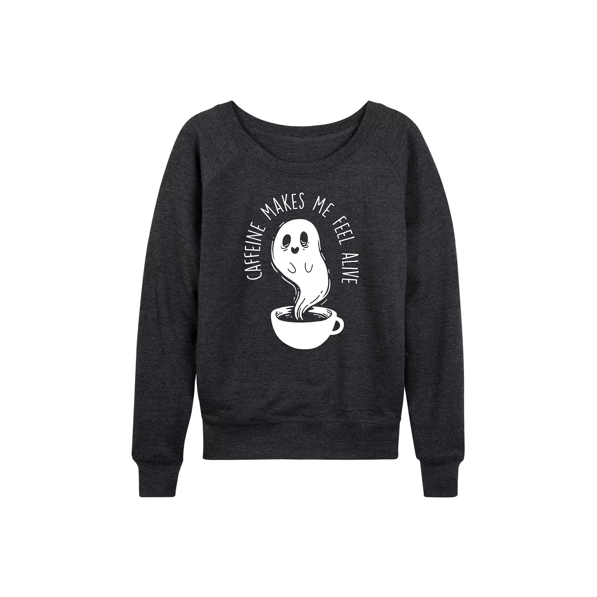 Women's Caffeine Makes Me Feel Alive Ghost French Terry Long Sleeve Tee,  Product Image
