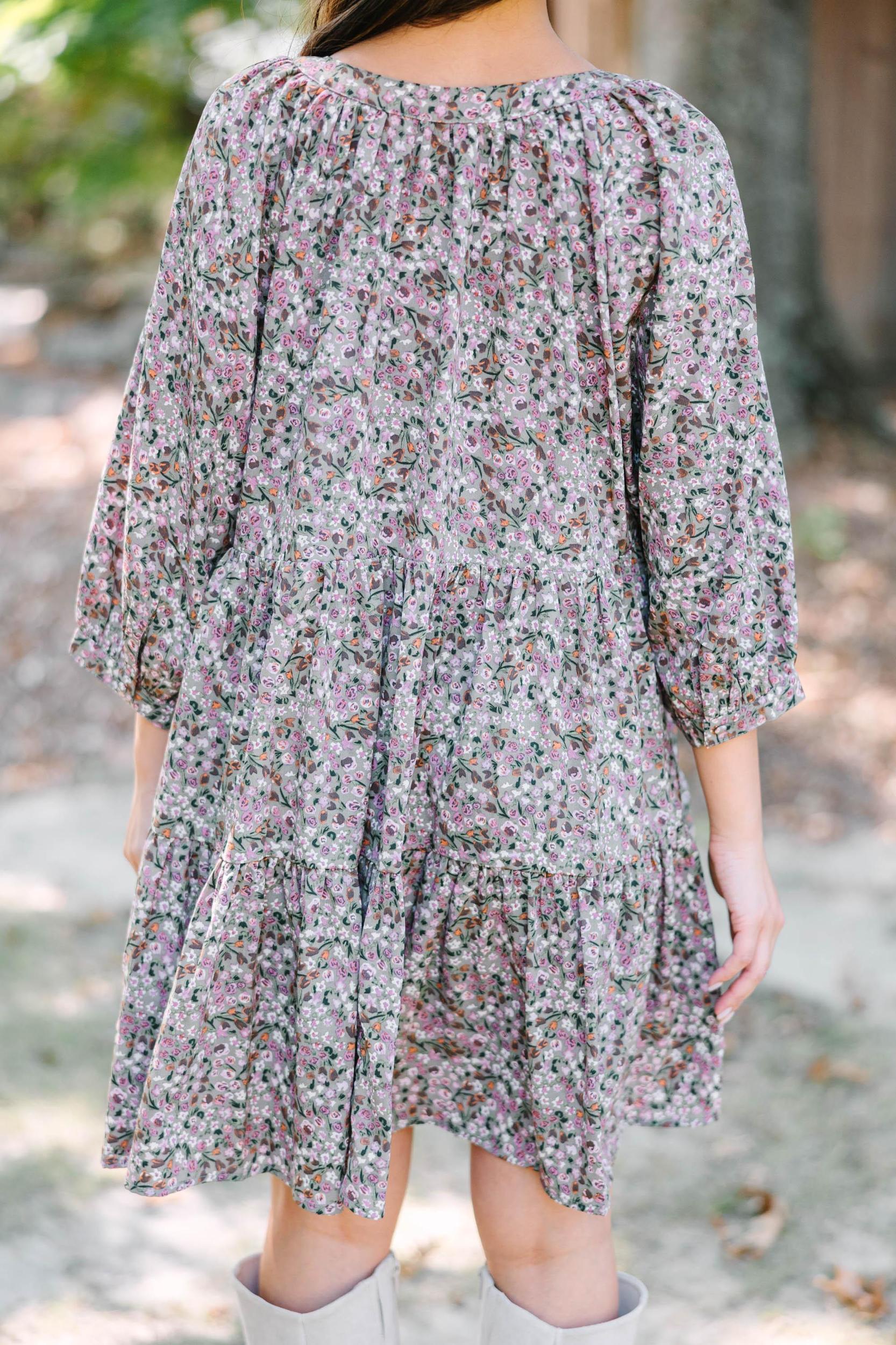 Can't Be Outdone Gray Ditsy Floral Dress Female Product Image