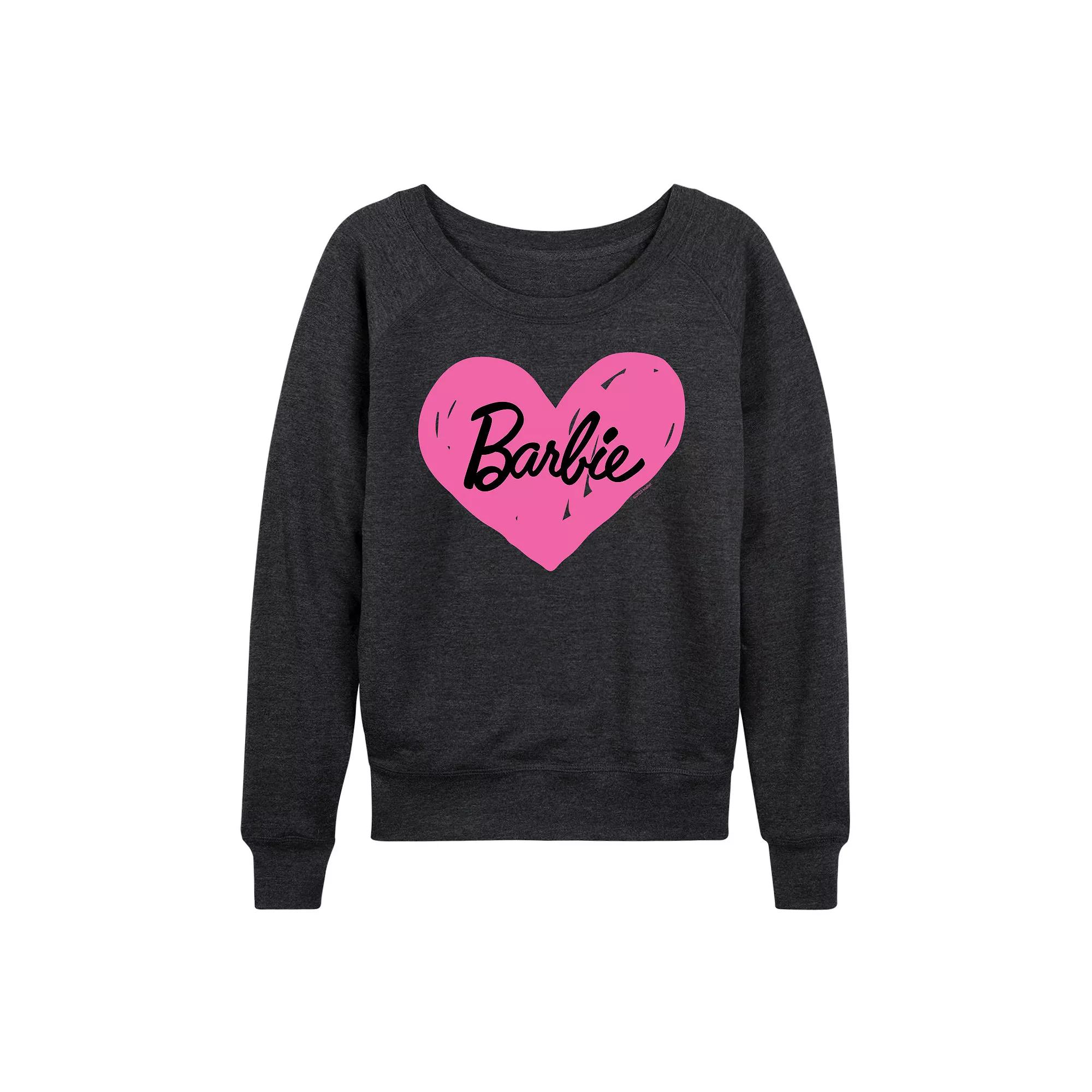 Women's Barbie® Hand Painted Heart Logo French Terry Long Sleeve Tee, Girl's,  Product Image