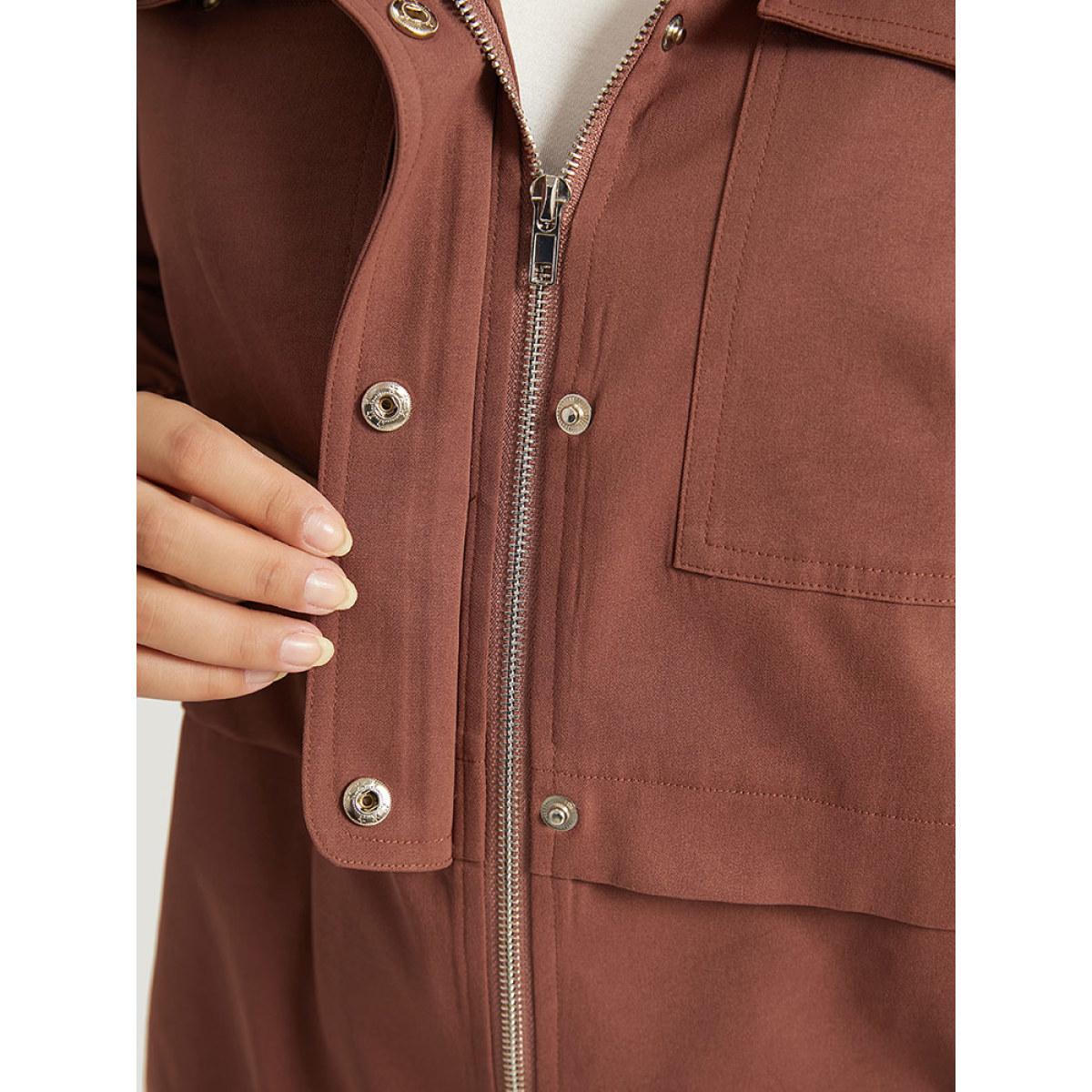 Plus Size Halloween Plain Flap Pocket Shirred Drawstring Zipper Fly Jacket Women Russet Elastic cuffs Pocket Dailywear Jackets BloomChic 26/4X Product Image